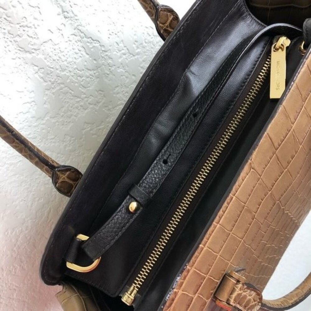 Michael Kors Gia Crocodile Embossed Leather Satchel in Barley - Picture 10 of 16